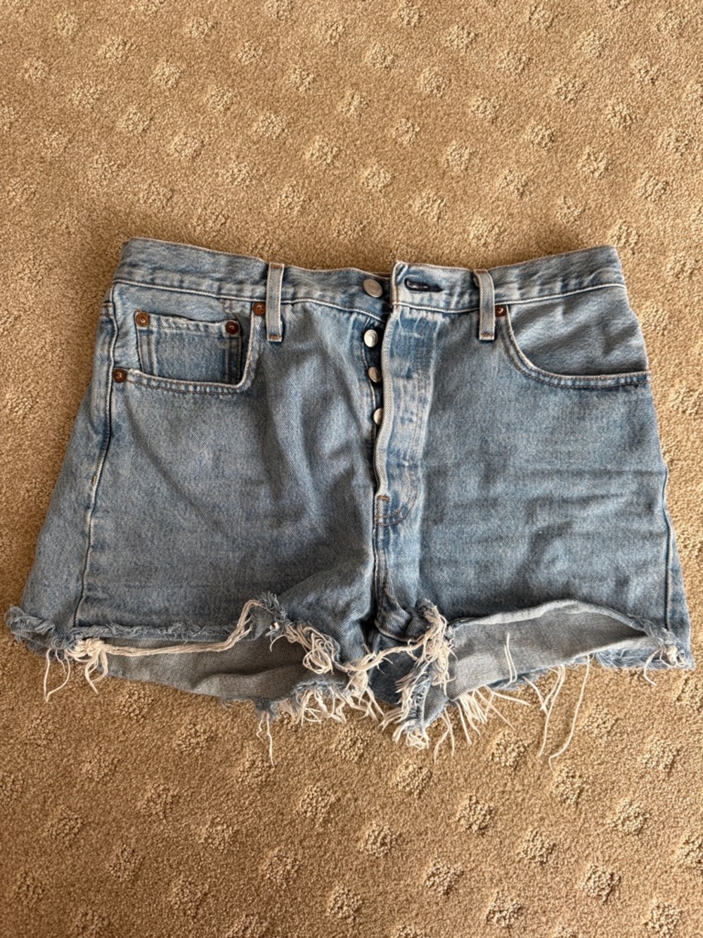 Levi's Light Blue Distressed Button-Fly Jean Shorts - Women